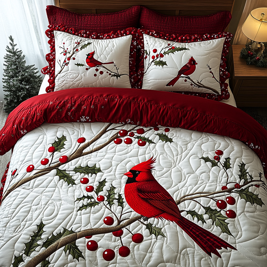 Christmas Cardinal TAI201124291 Quilt Bedding Set