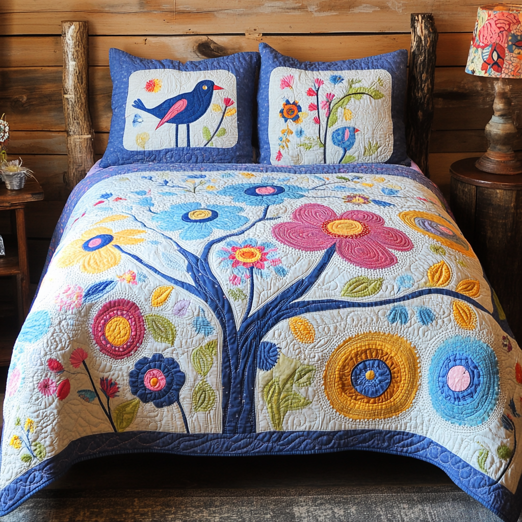 Birds In Flower Garden TAI251124024 Quilt Bedding Set