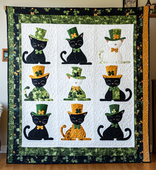 St Patrick's Day Cat DAI241224400 Quilt Blanket