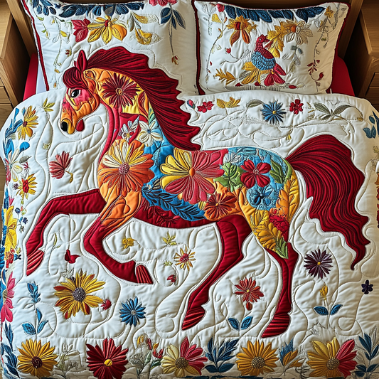 Floral Horse TAI101224356 Quilt Bedding Set