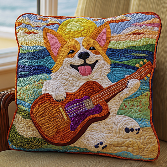 Corgi Guitarist DAI241224076 Quilted Pillow Case