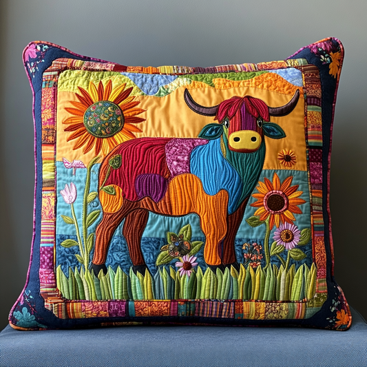 Sunflower Highland Cow DAI051224154 Quilted Pillow Case