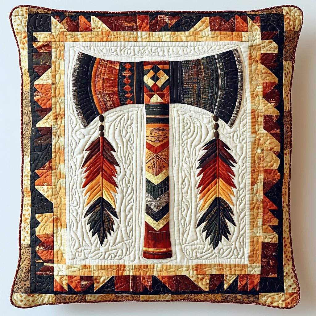 Native American Axe DAI171224125 Quilted Pillow Case