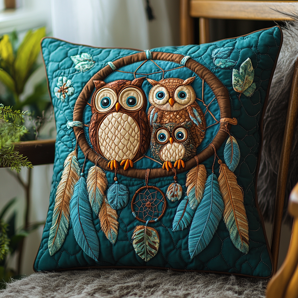 Owl Dreamcatcher DAI241224141 Quilted Pillow Case