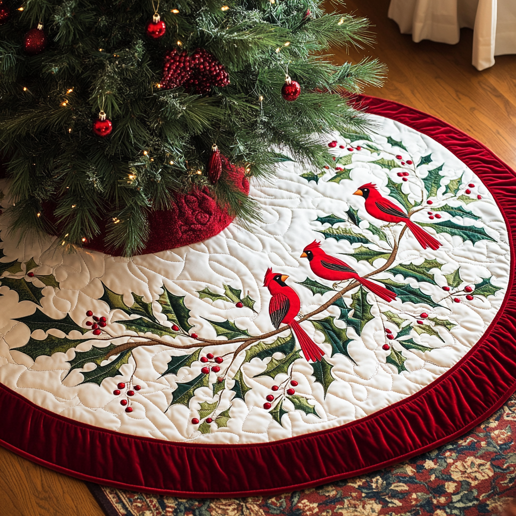 Christmas Cardinal TAI041024130 Quilted Tree Skirt