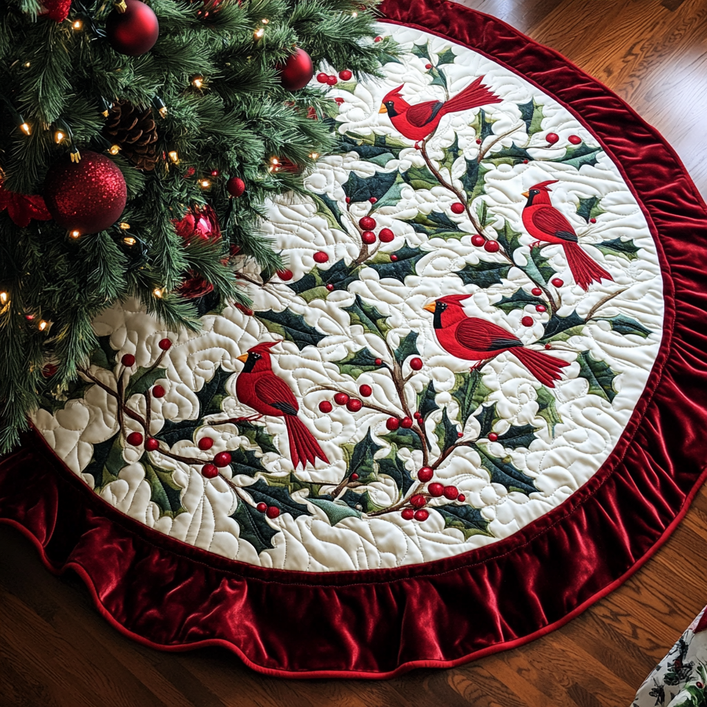 Christmas Cardinal TAI021024065 Quilted Tree Skirt