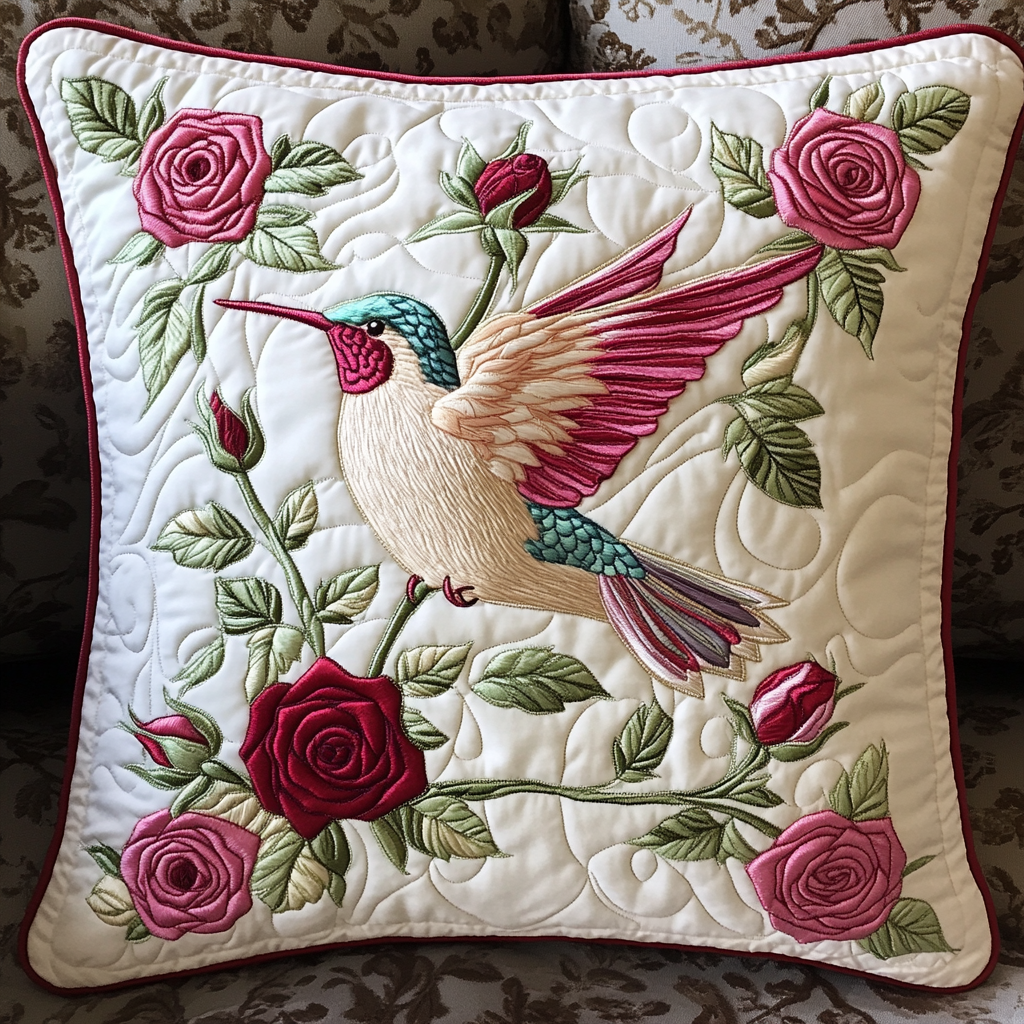 Rose Hummingbird DAI241224147 Quilted Pillow Case