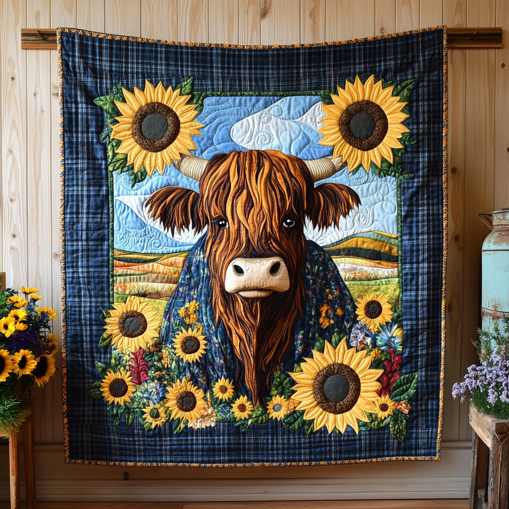 Sunflower Highland Cow DAI281124032 Quilt Blanket