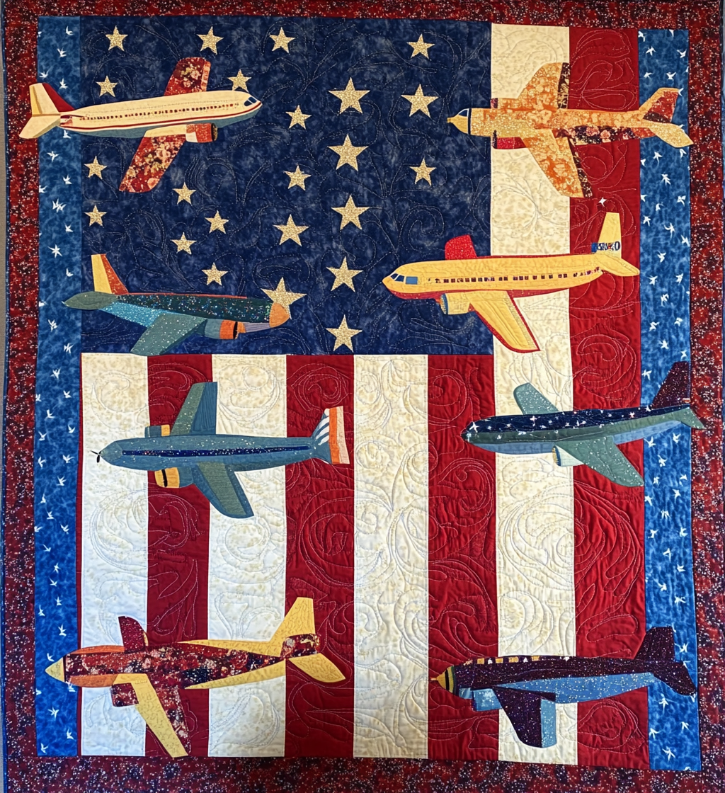 Patriotic Airplane DAI241224509 Quilt Blanket