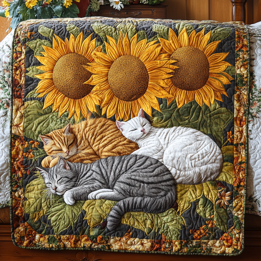 Cats In Sunflower Garden TAI111124219 Quilt Blanket