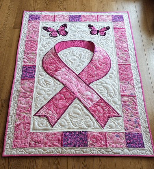 Butterfly Breast Cancer Ribbon DAI281124085 Quilt Blanket