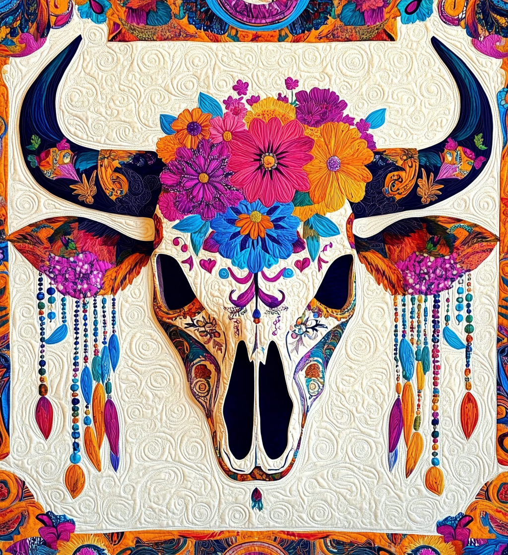 Hippie Bull Skull DAI171224031 Quilt Blanket