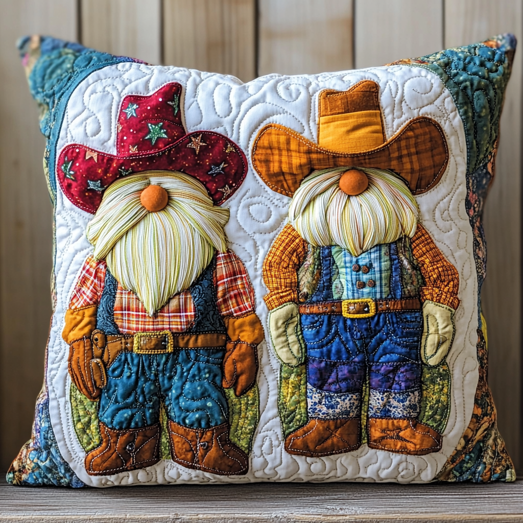 Cowboy Gnome DAI241224089 Quilted Pillow Case