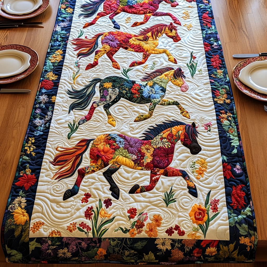 Floral Horse TAI021024204 Quilted Table Runner