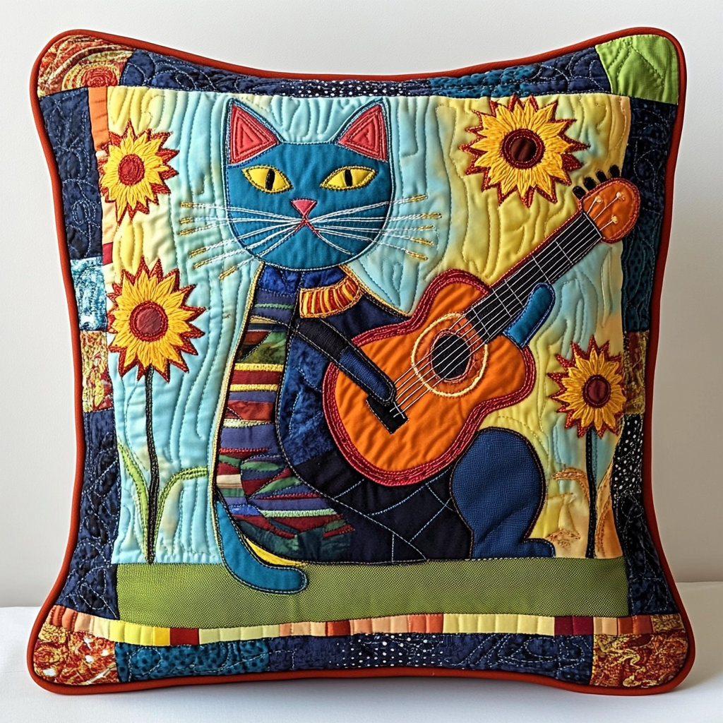 Cat Guitarist DAI241224116 Quilted Pillow Case