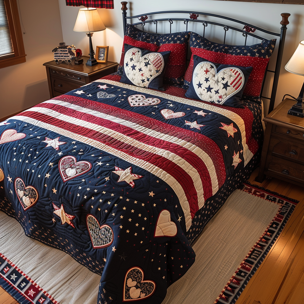 Patriotic Heart TAI170724107 Quilt Bedding Set