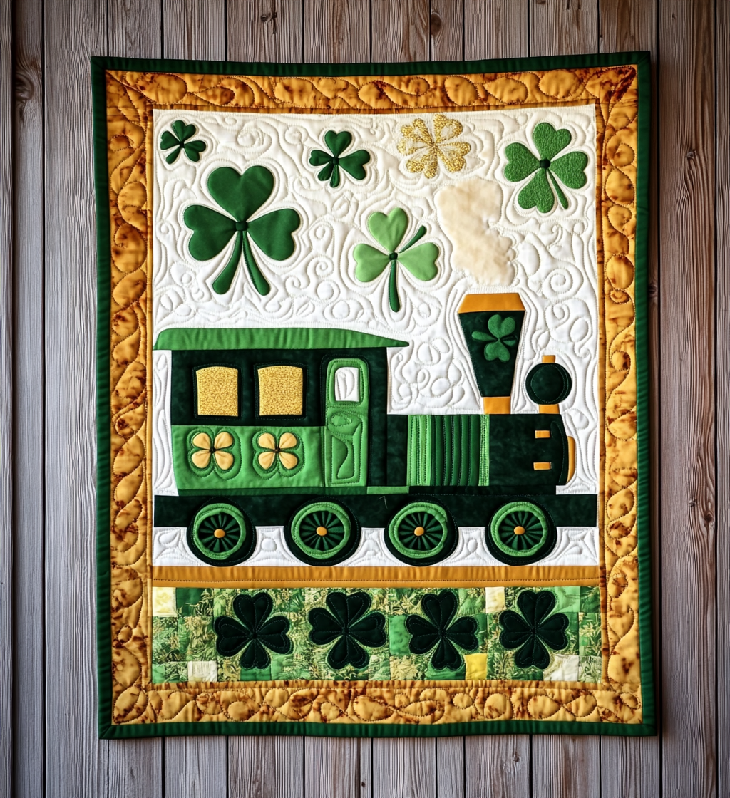 St Patrick's Day Train DAI241224455 Quilt Blanket