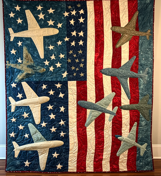 Patriotic Airplane DAI241224508 Quilt Blanket