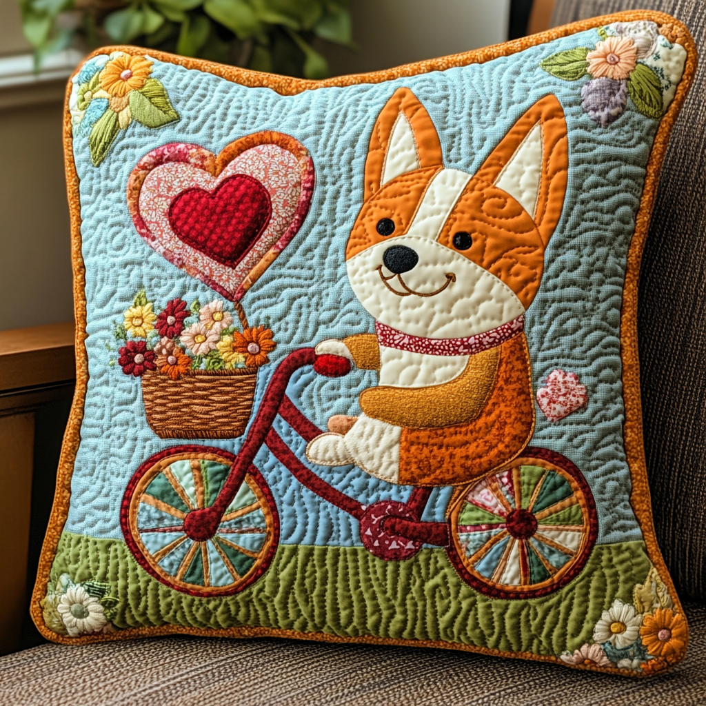 Bicycle Corgi DAI241224080 Quilted Pillow Case