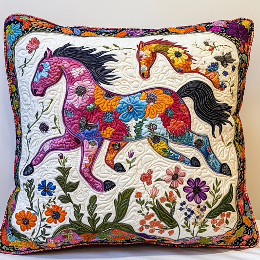 Floral Horse TAI181024487 Quilted Pillow Case