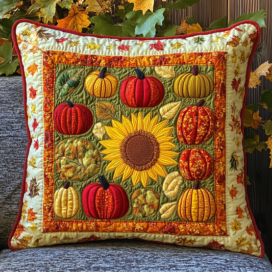 Autumn Sunflower Pumpkin TAI181024432 Quilted Pillow Case