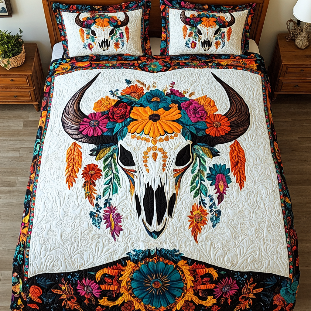 Hippie Bull Skull DAI241224174 Quilt Bedding Set