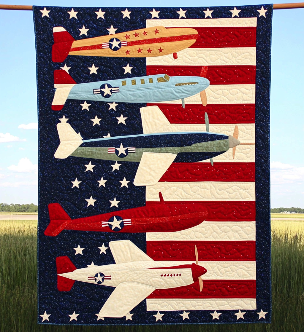 Patriotic Airplane DAI241224514 Quilt Blanket