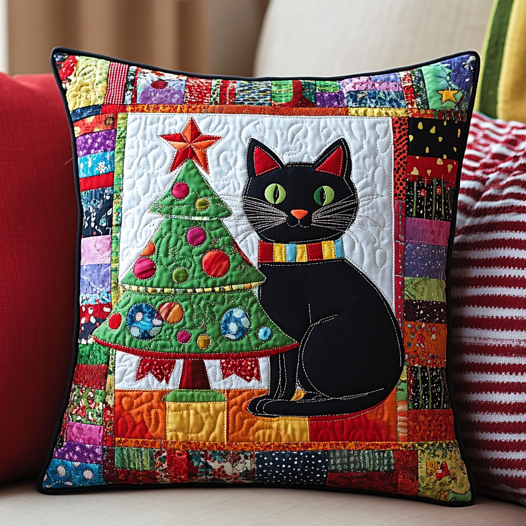 Christmas Cat TAI091024418 Quilted Pillow Case