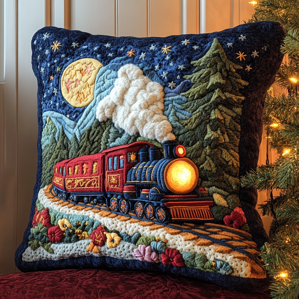 Winter Train DAI111124576 Quilted Pillow Case