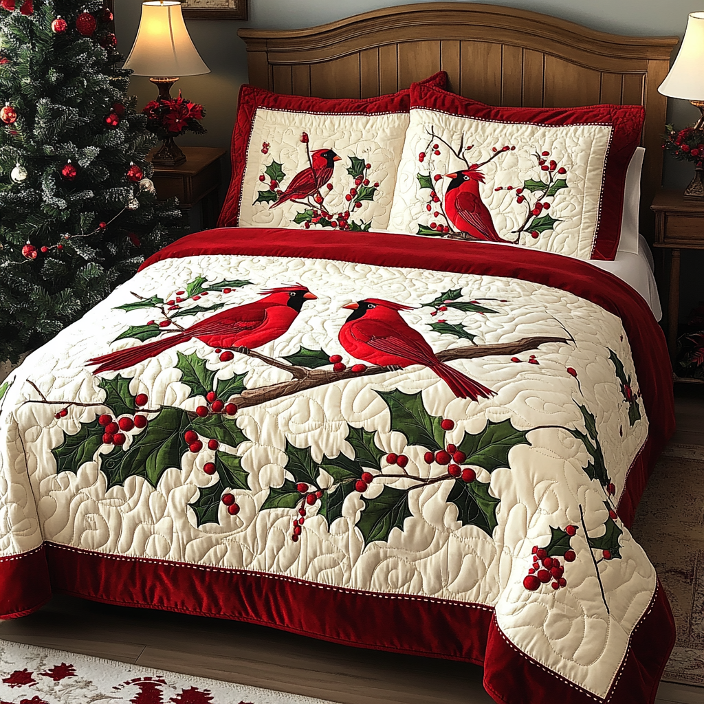 Christmas Cardinal TAI021024230 Quilt Bedding Set