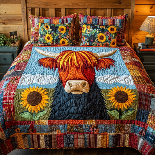 Sunflower Highland Cow DAI051224112 Quilt Bedding Set