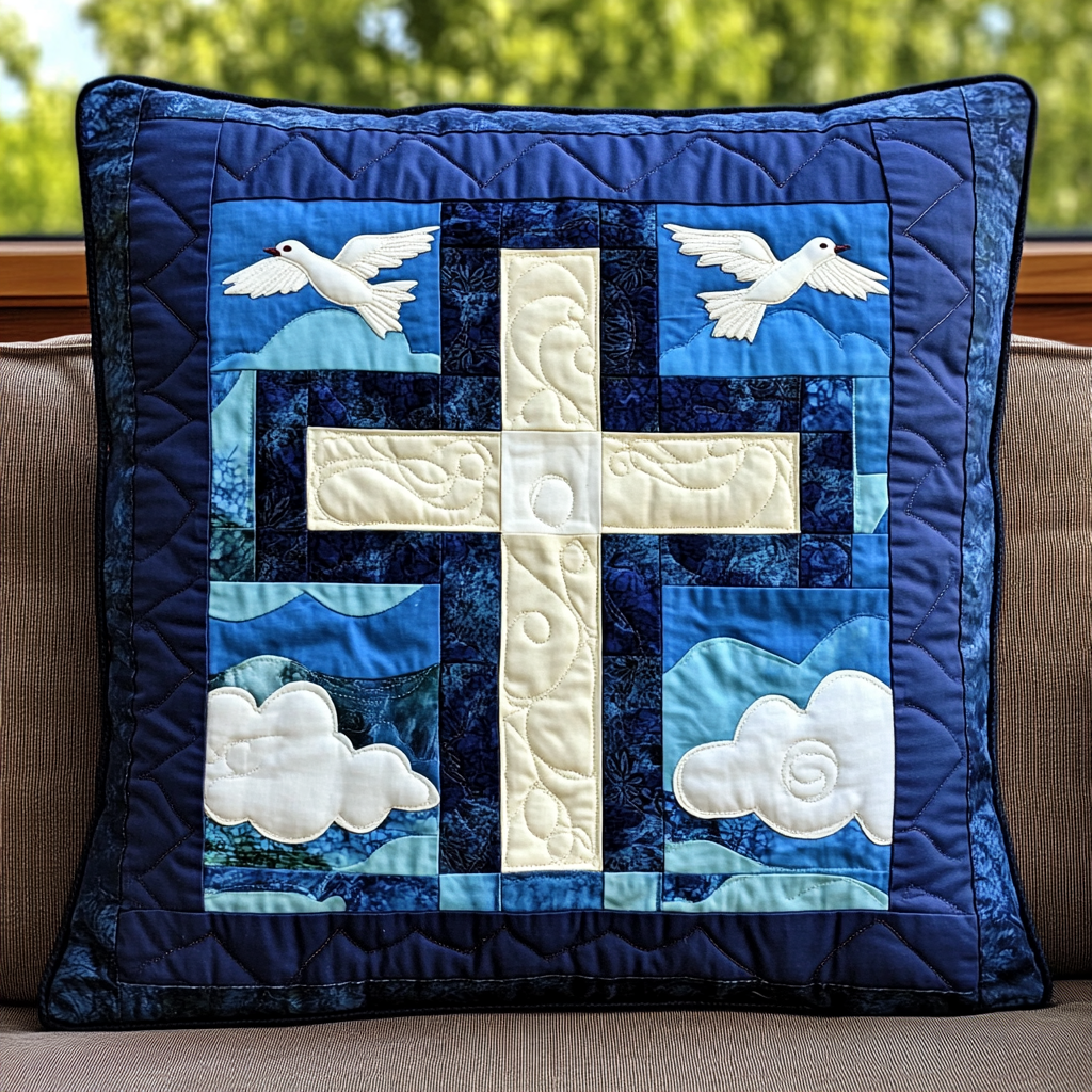 Dove With Christian Cross DAI231124129 Quilted Pillow Case