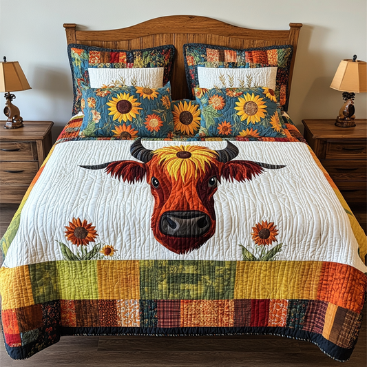 Sunflower Highland Cow DAI051224107 Quilt Bedding Set