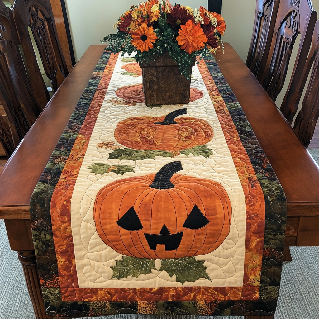 Halloween Pumpkin TAI040924371 Quilted Table Runner