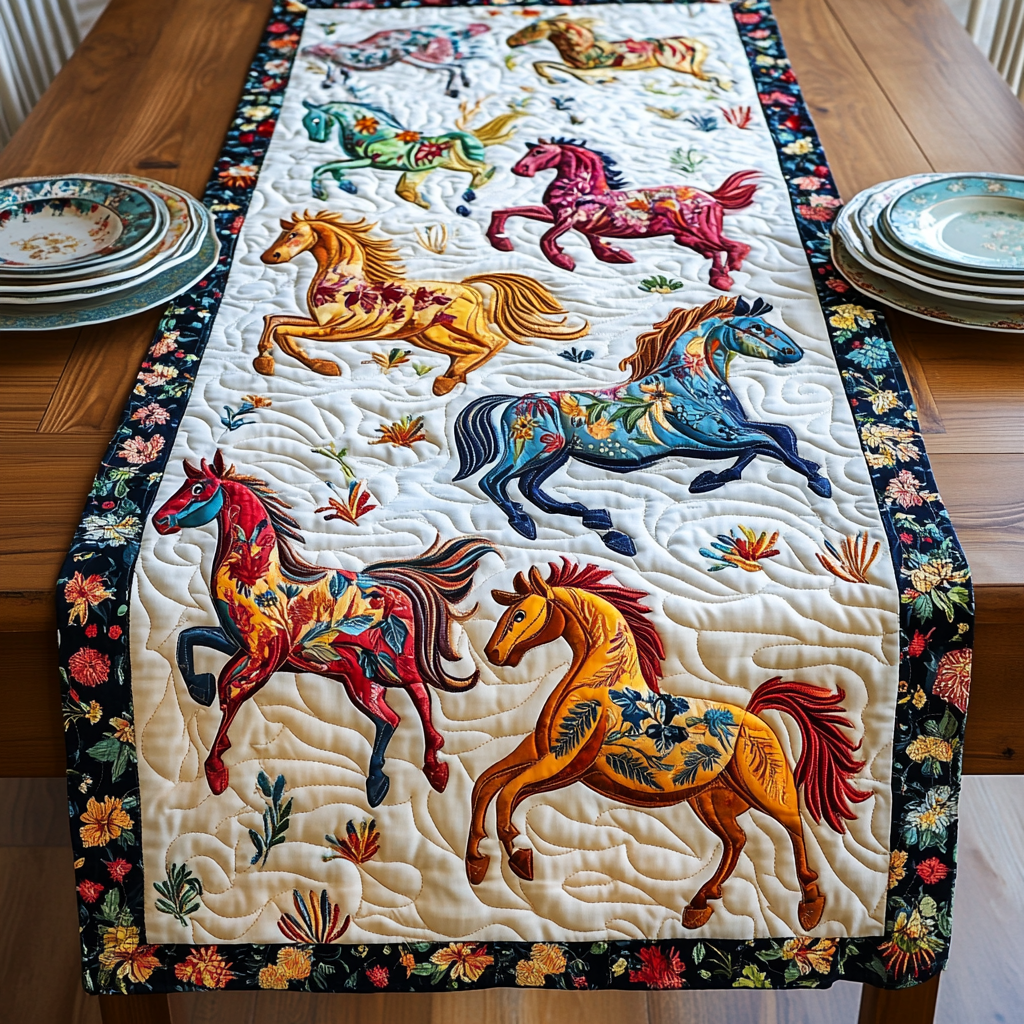 Floral Horse TAI021024203 Quilted Table Runner