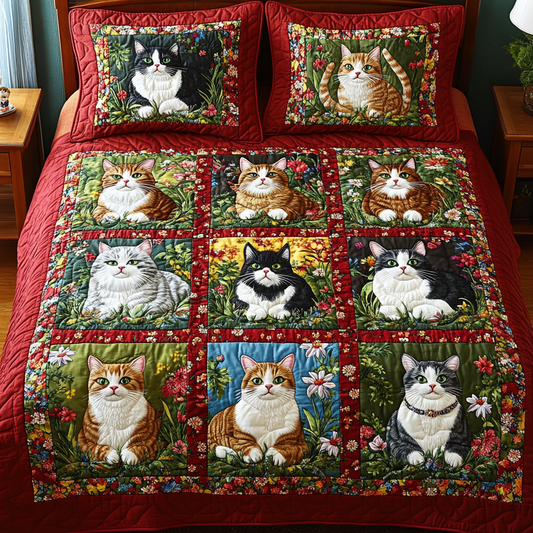 Cats In Flower Garden TAI141124124 Quilt Bedding Set