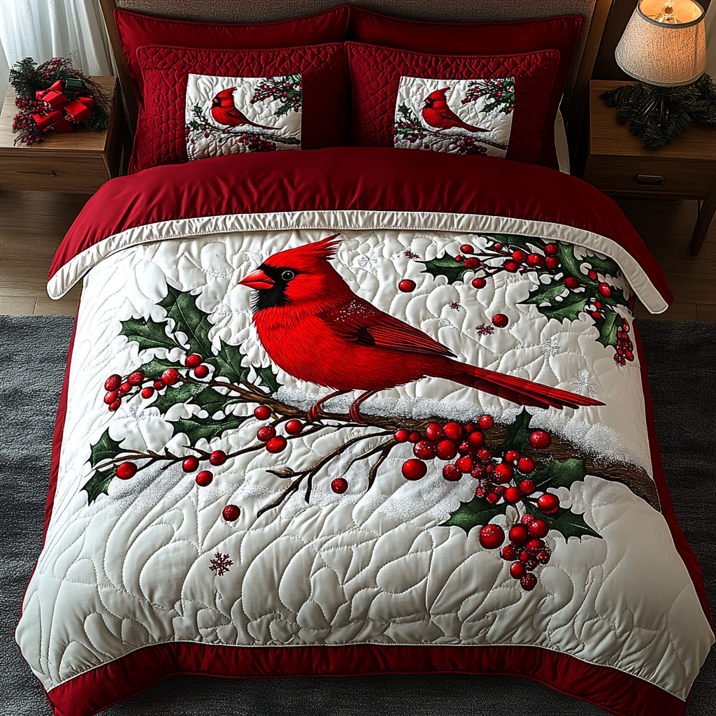 Christmas Cardinal TAI201124290 Quilt Bedding Set