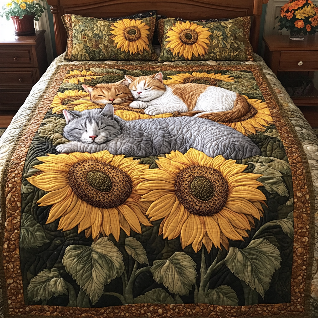 Cats In Sunflower Garden TAI111124082 Quilt Bedding Set