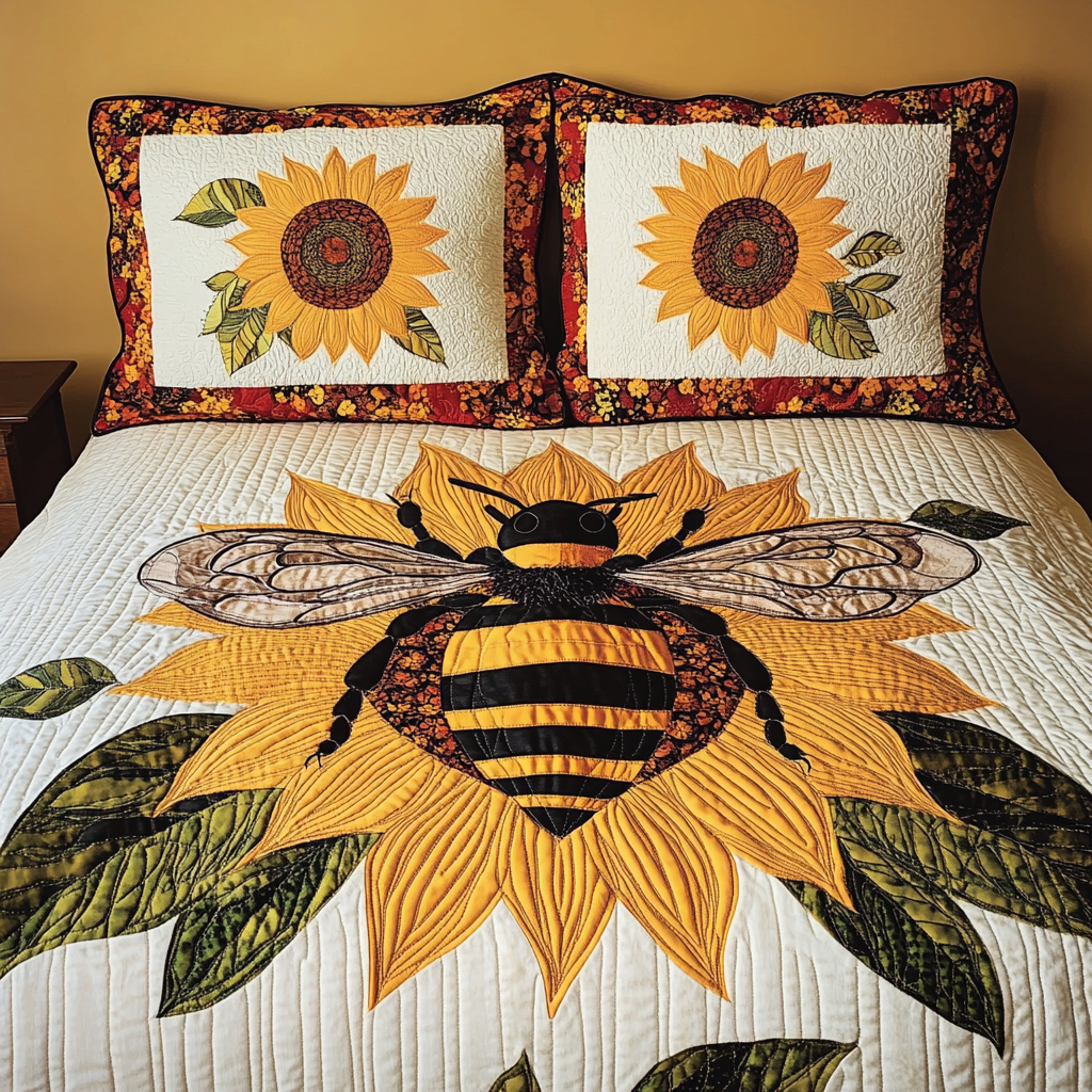 Sunflower Bee DAI280824147 Quilt Bedding Set