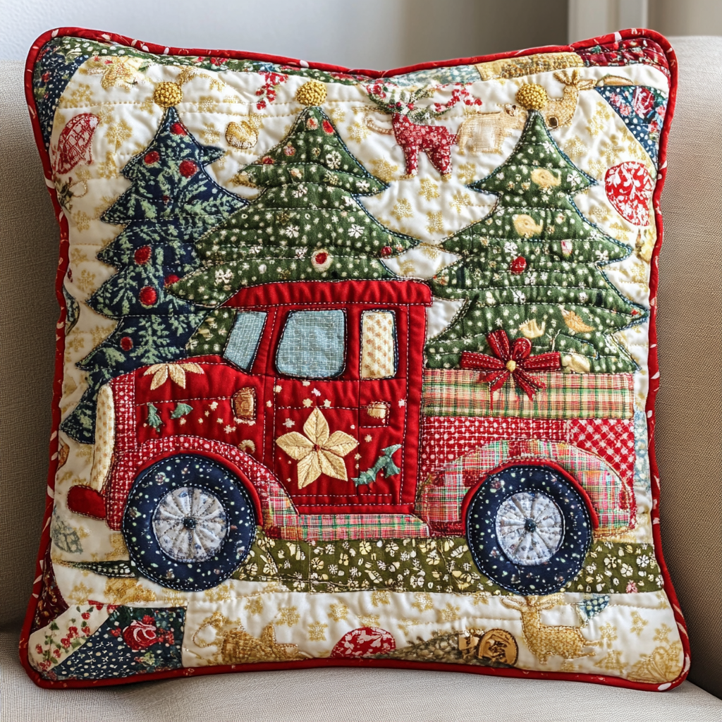 Christmas Truck TAI130824265 Quilted Pillow Case