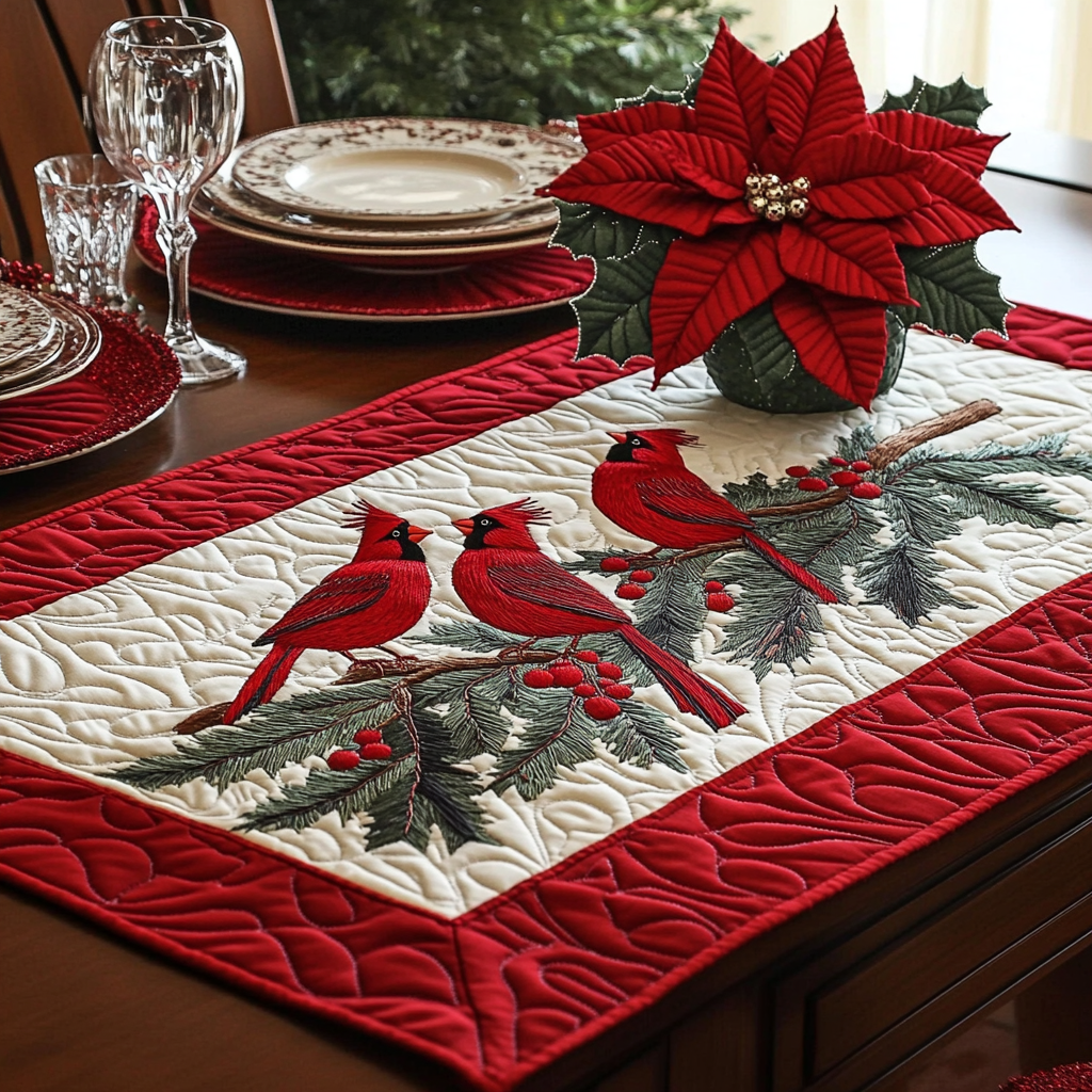 Christmas Cardinal TAI141124282 Quilted Table Runner