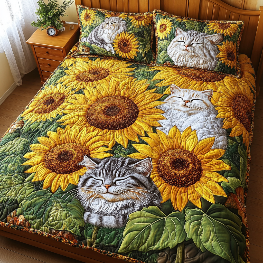 Cats In Sunflower Garden TAI111124078 Quilt Bedding Set