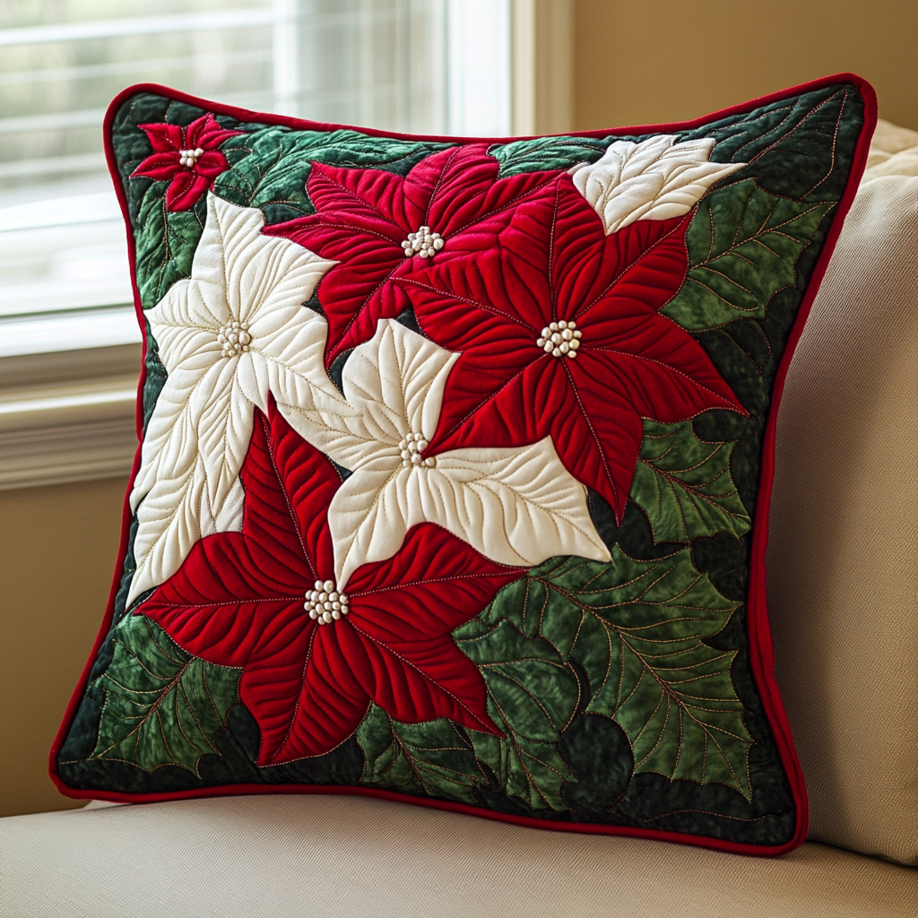 Christmas Poinsettia TAI141124459 Quilted Pillow Case