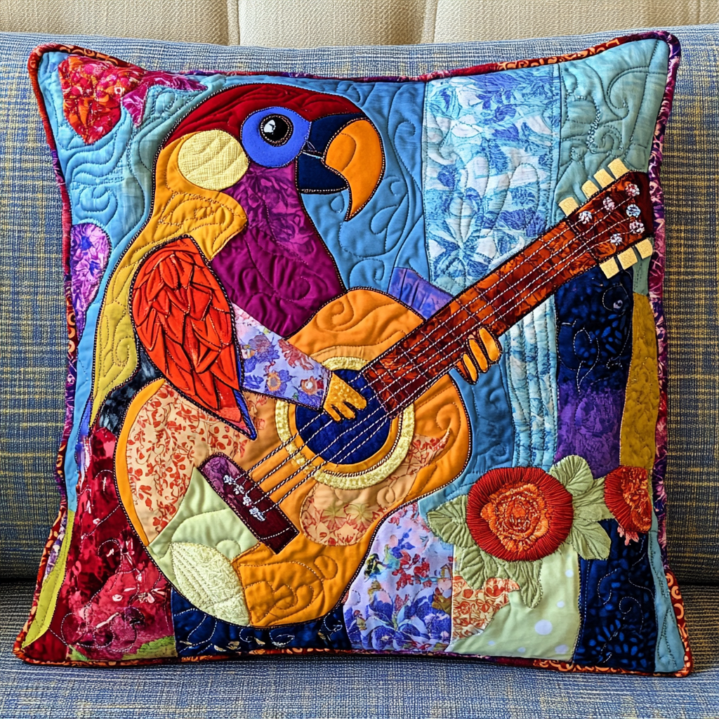 Parrot Guitarist DAI241224111 Quilted Pillow Case