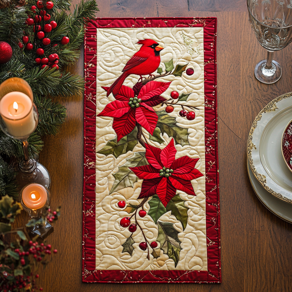 Christmas Cardinal TAI041024357 Quilted Table Runner