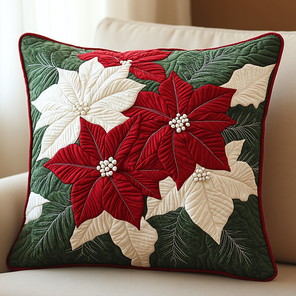 Christmas Poinsettia TAI141124452 Quilted Pillow Case