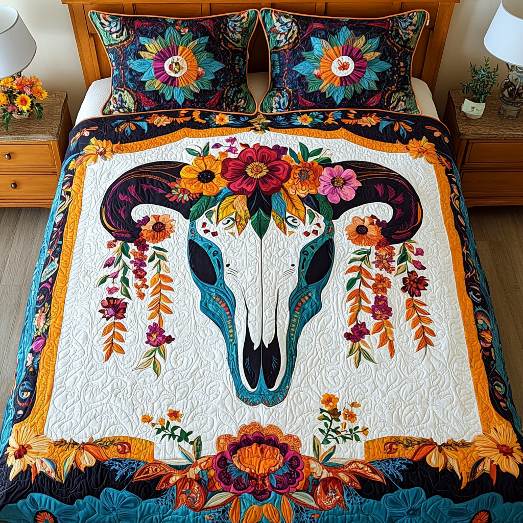 Hippie Bull Skull DAI241224173 Quilt Bedding Set