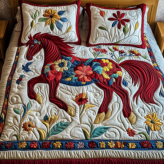 Floral Horse TAI101224359 Quilt Bedding Set