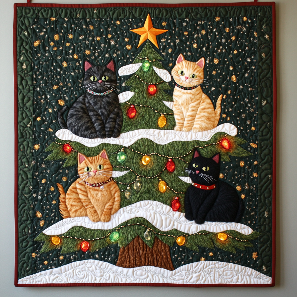 Christmas Tree Cat DAI231124003 Quilt Blanket