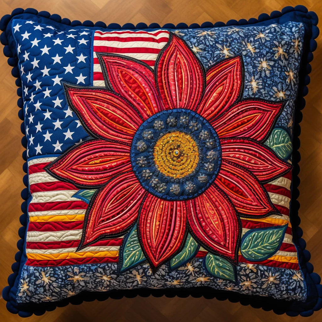 Patriotic Sunflower TAI060324231 Quilted Pillow Case